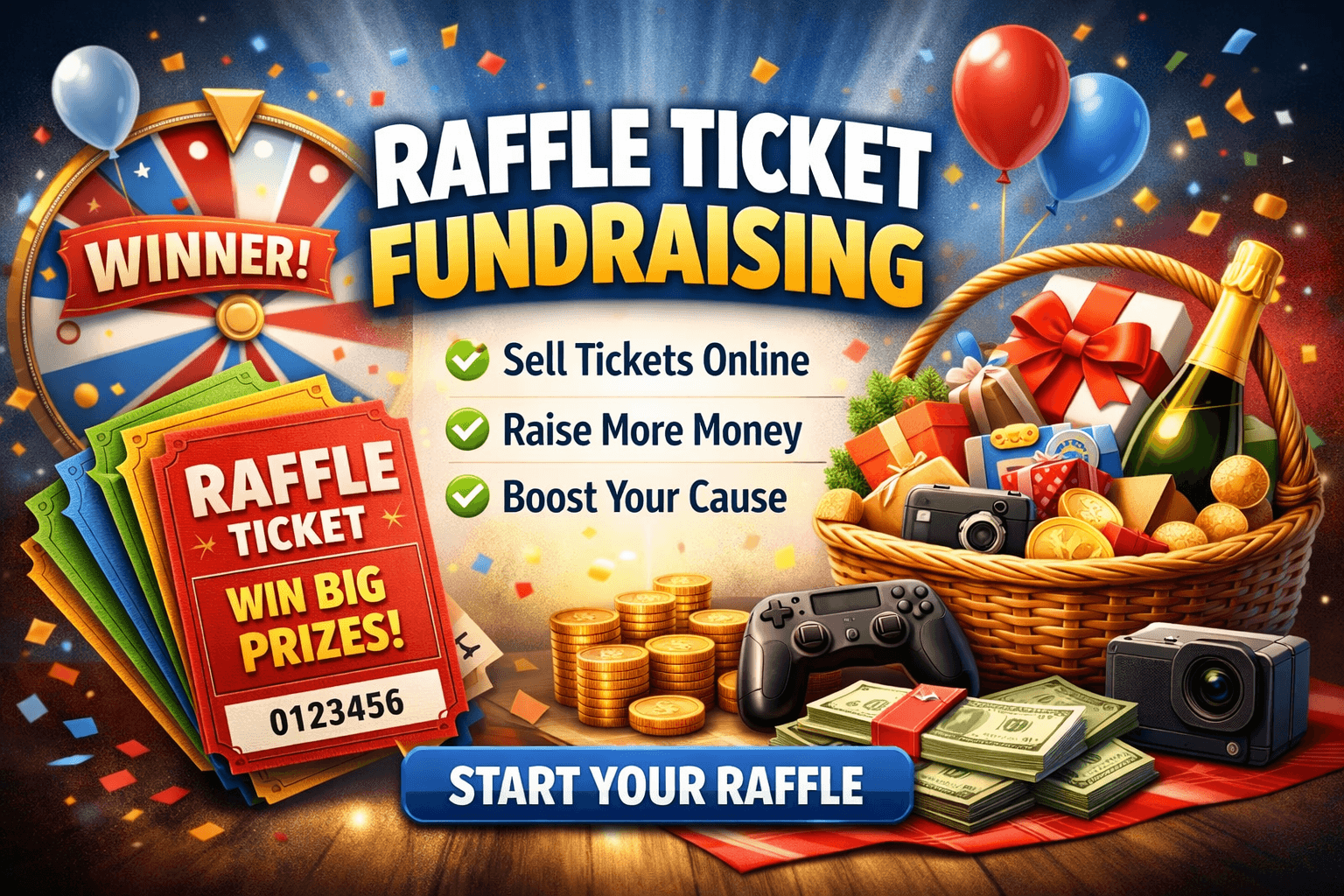 Tixoola raffle item—single prize fundraising preview